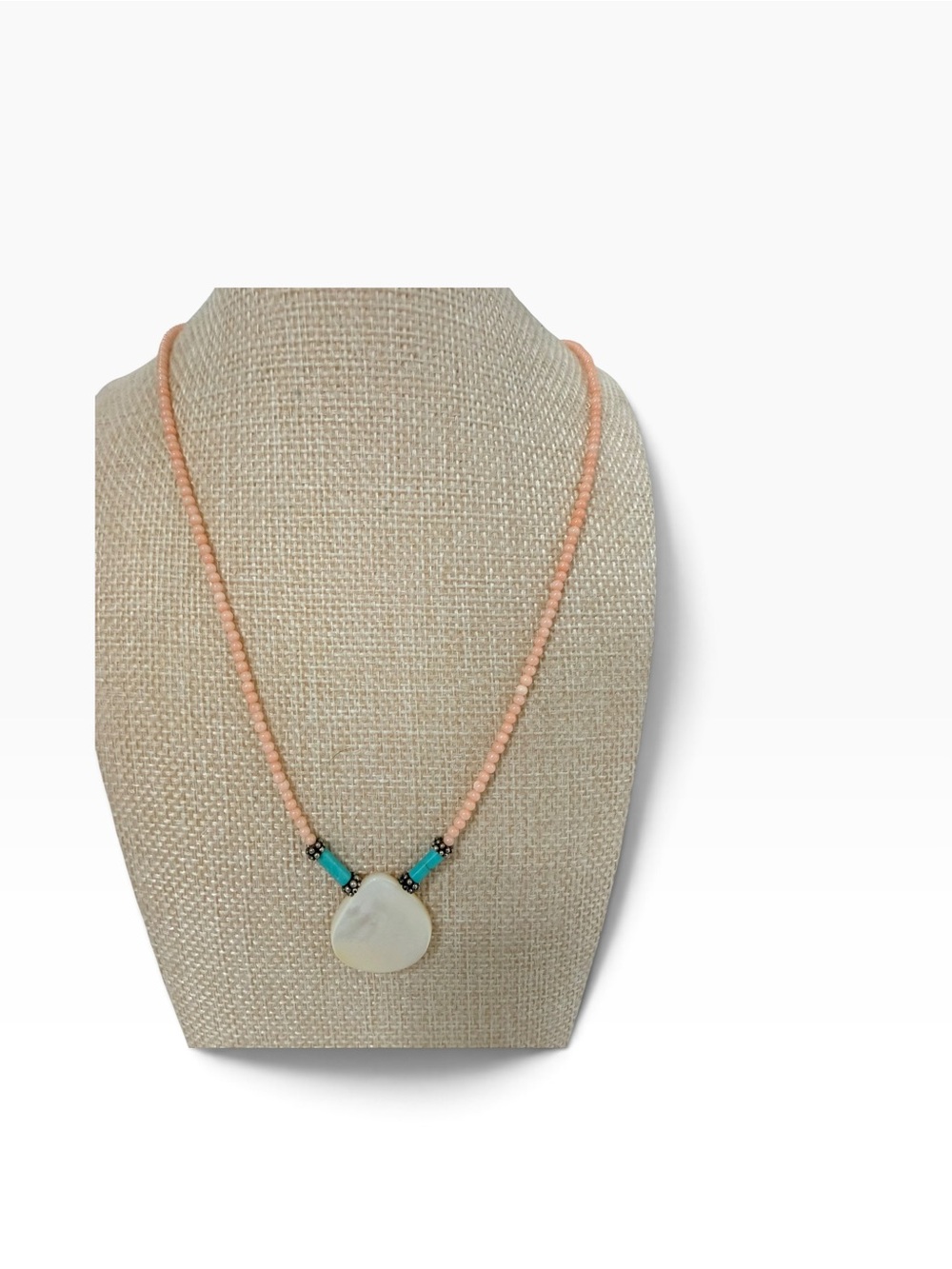 Angel skin coral and turquoise bead necklace mother of pearl boho island girl